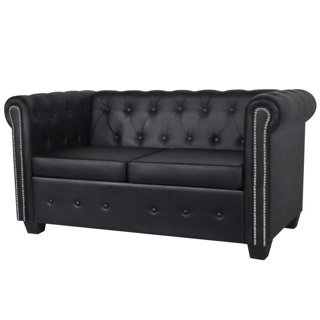 Sofa Chesterfield dvivietė ir trivietė sofos, juodos, dirbtinė oda
