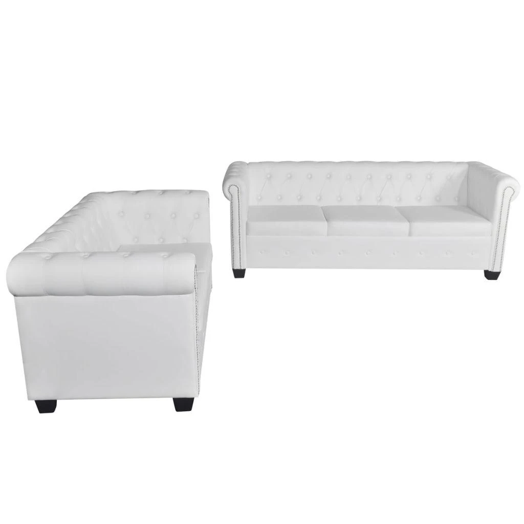Sofa Chesterfield dvivietė ir trivietė sofos, baltos, dirbtinė oda