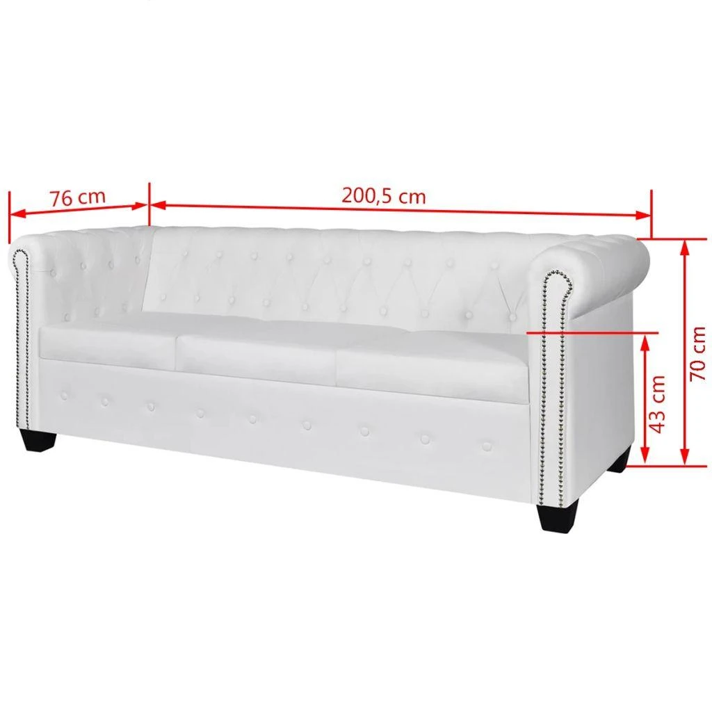 Sofa Chesterfield dvivietė ir trivietė sofos, baltos, dirbtinė oda