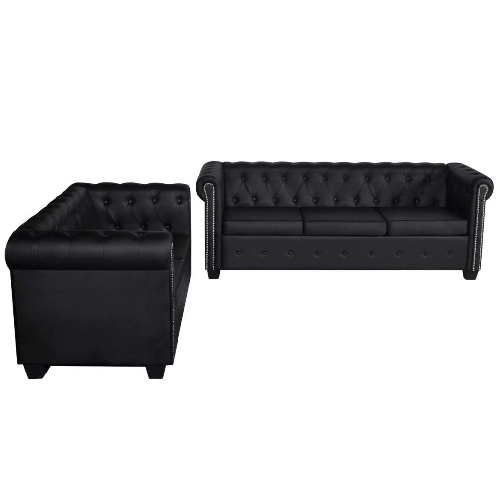 Sofa Chesterfield dvivietė ir trivietė sofos, juodos, dirbtinė oda