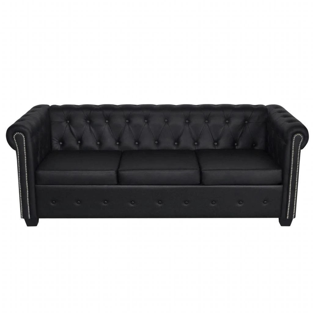 Chesterfield trivietė sofa, dirbtinė oda, juoda