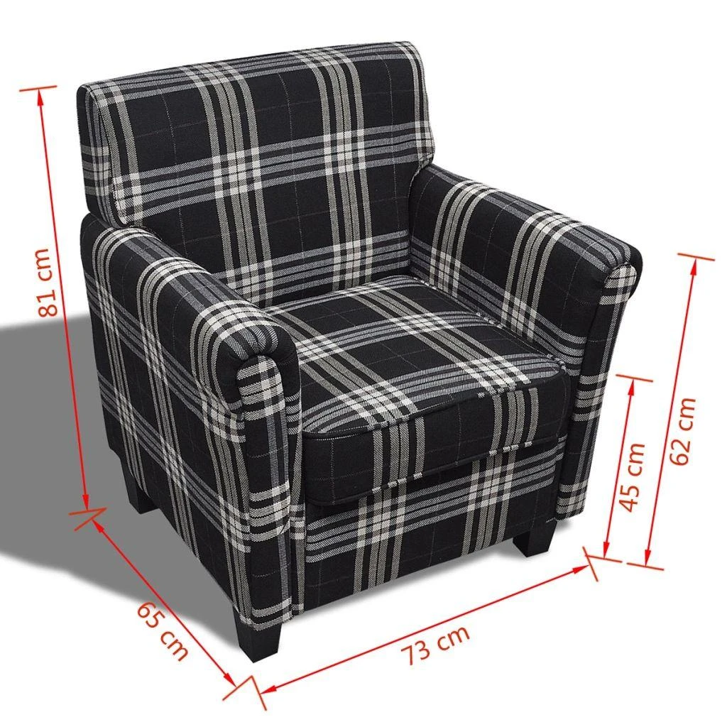Fotelis Sofa-kėdė su pagalve, juodos spalvos, audinys