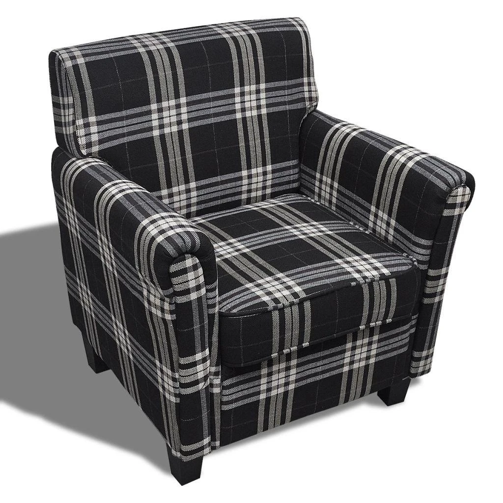 Fotelis Sofa-kėdė su pagalve, juodos spalvos, audinys