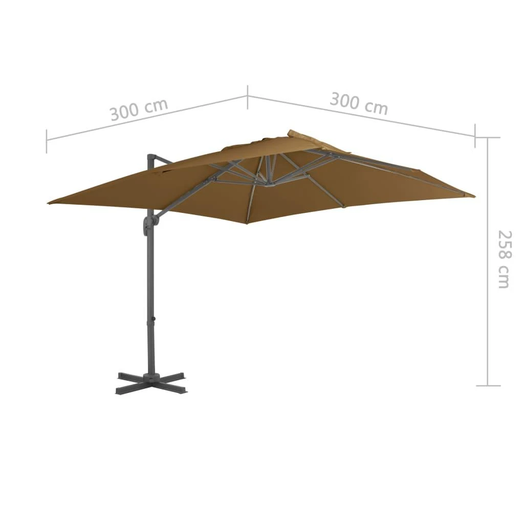 Gembinis sodo skėtis su aliuminio stulpu, taupe, 300x300cm