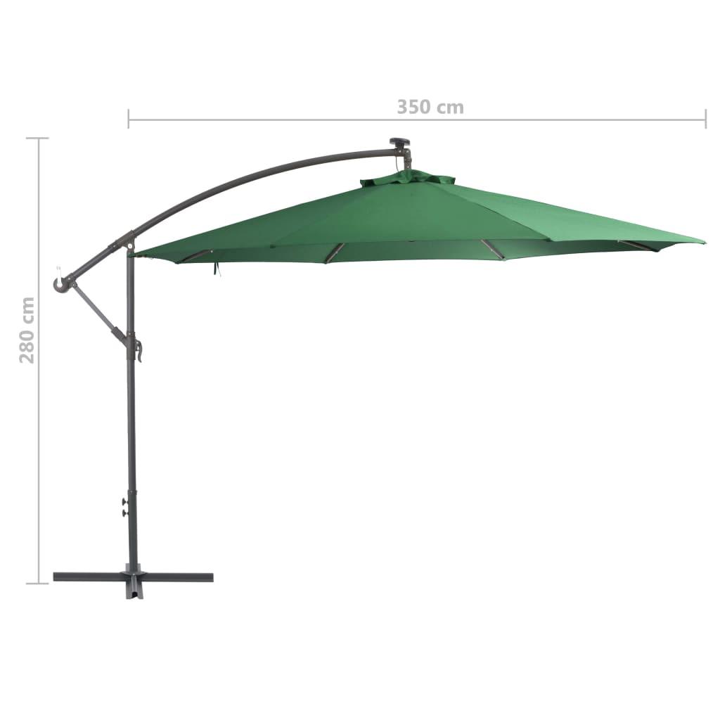 Gembinis skėtis su LED ir metaliniu stulpu, žalias, 350cm