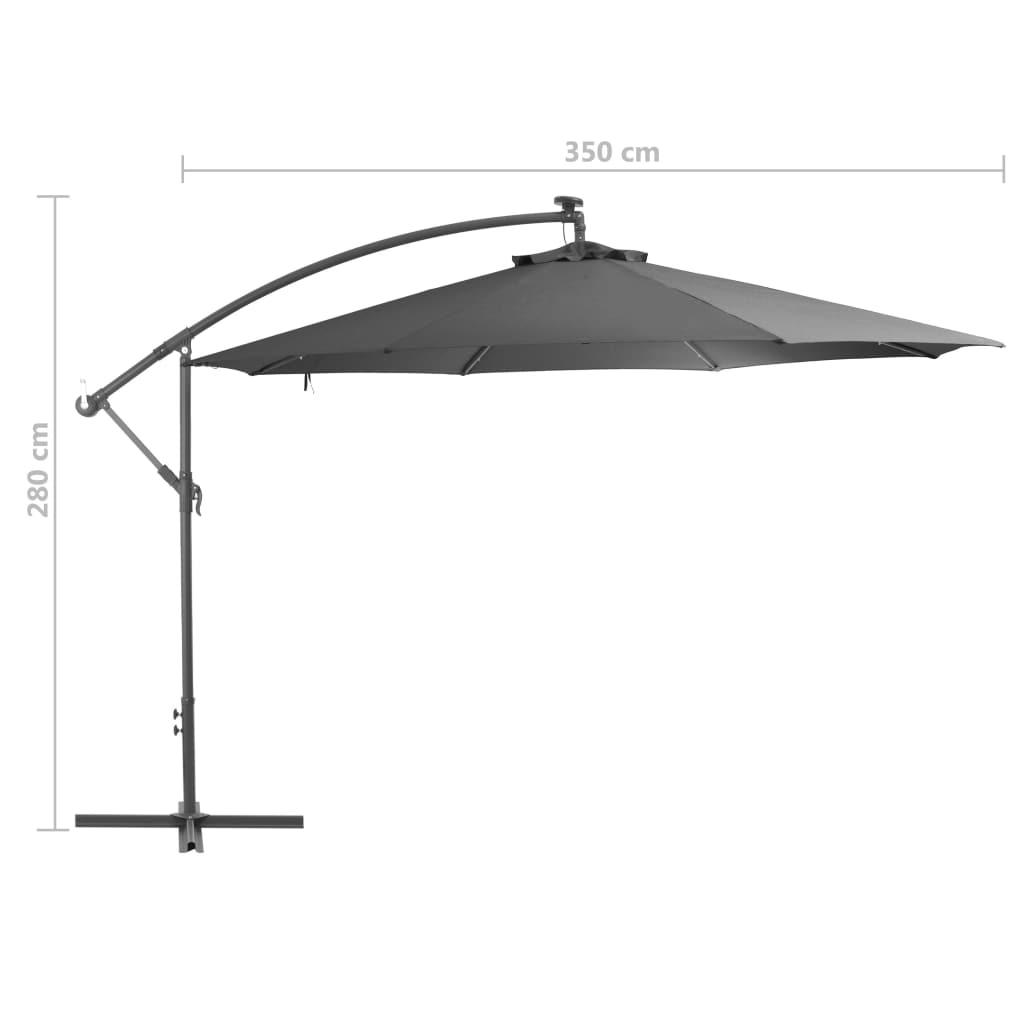 Gembinis skėtis su LED ir metaliniu stulpu, antracito, 350cm