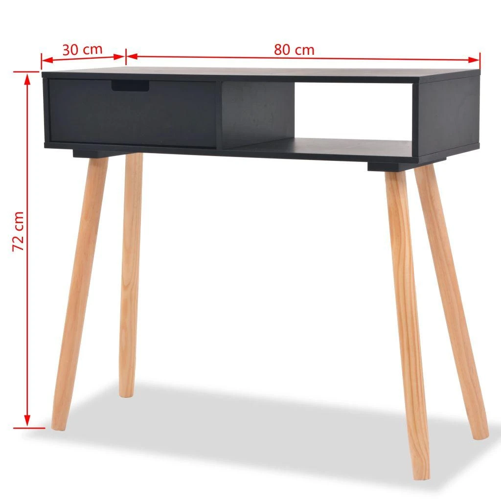Konsolinis stalas, masyvi pušies mediena, 80x30x72cm, juoda