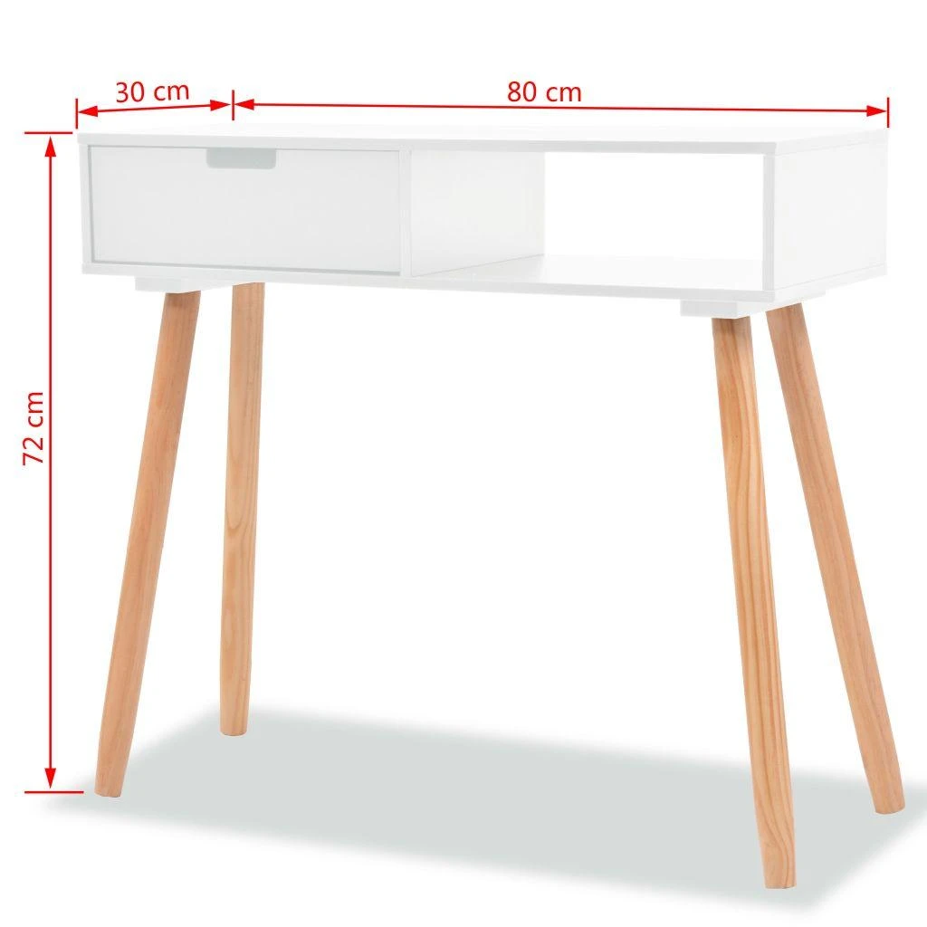 Konsolinis stalas, masyvi pušies mediena, 80x30x72cm, balta