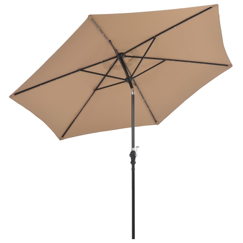 Lauko skėtis su LED ir plieniniu stulpu, taupe, 300cm