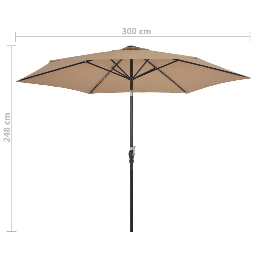 Lauko skėtis su LED ir plieniniu stulpu, taupe, 300cm