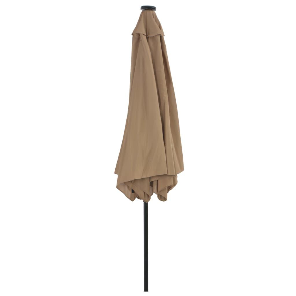 Lauko skėtis su LED ir plieniniu stulpu, taupe, 300cm