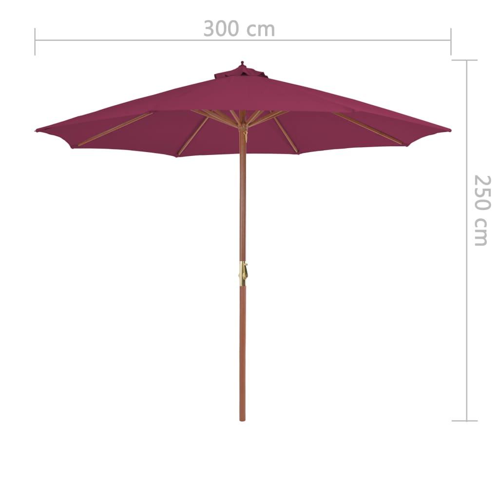 Lauko skėtis su mediniu stulpu, 300 cm, raudono vyno spalvos
