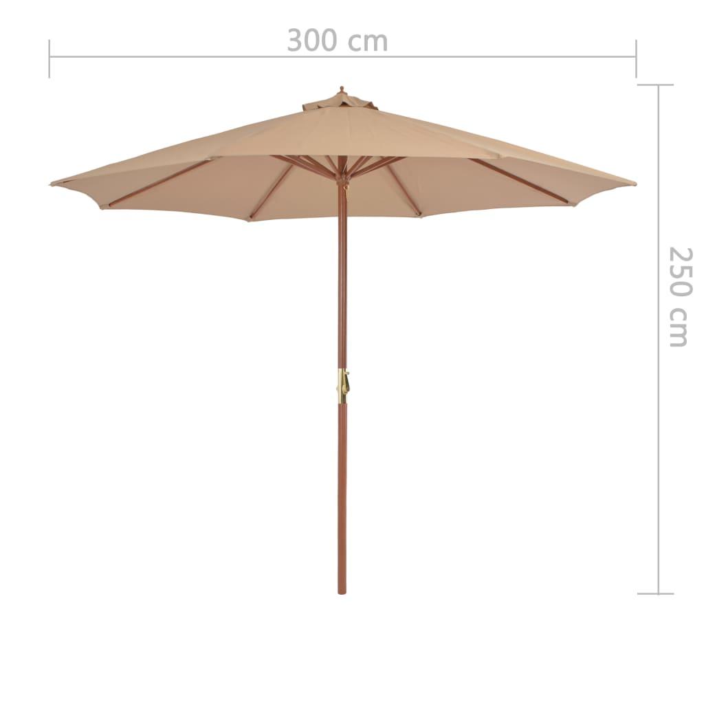 Lauko skėtis su mediniu stulpu, 300 cm, taupe spalvos