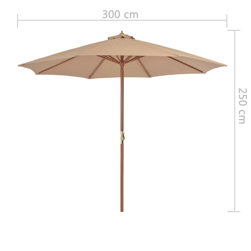Lauko skėtis nuo saulės su mediniu stulpu, taupe spalvos, 300cm