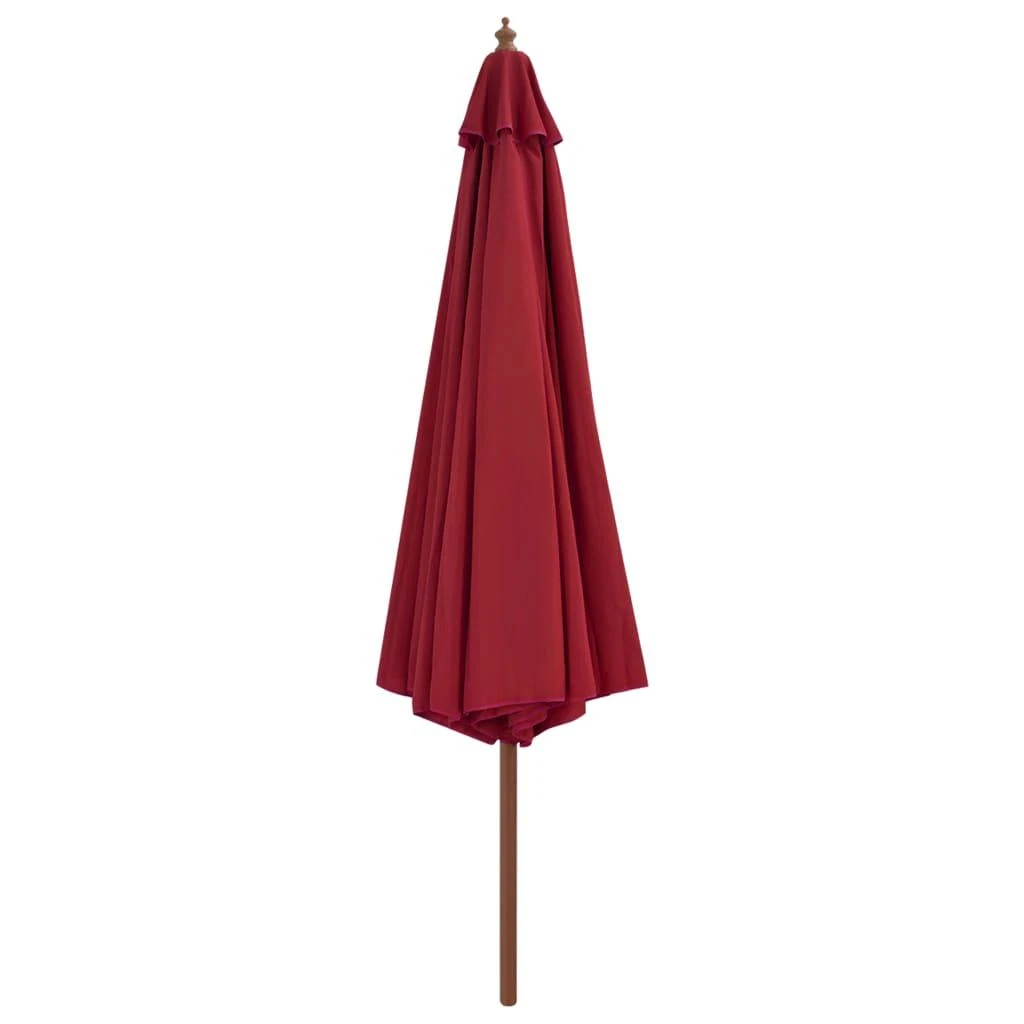 Lauko skėtis su mediniu stulpu, tamsiai raudonas, 350cm