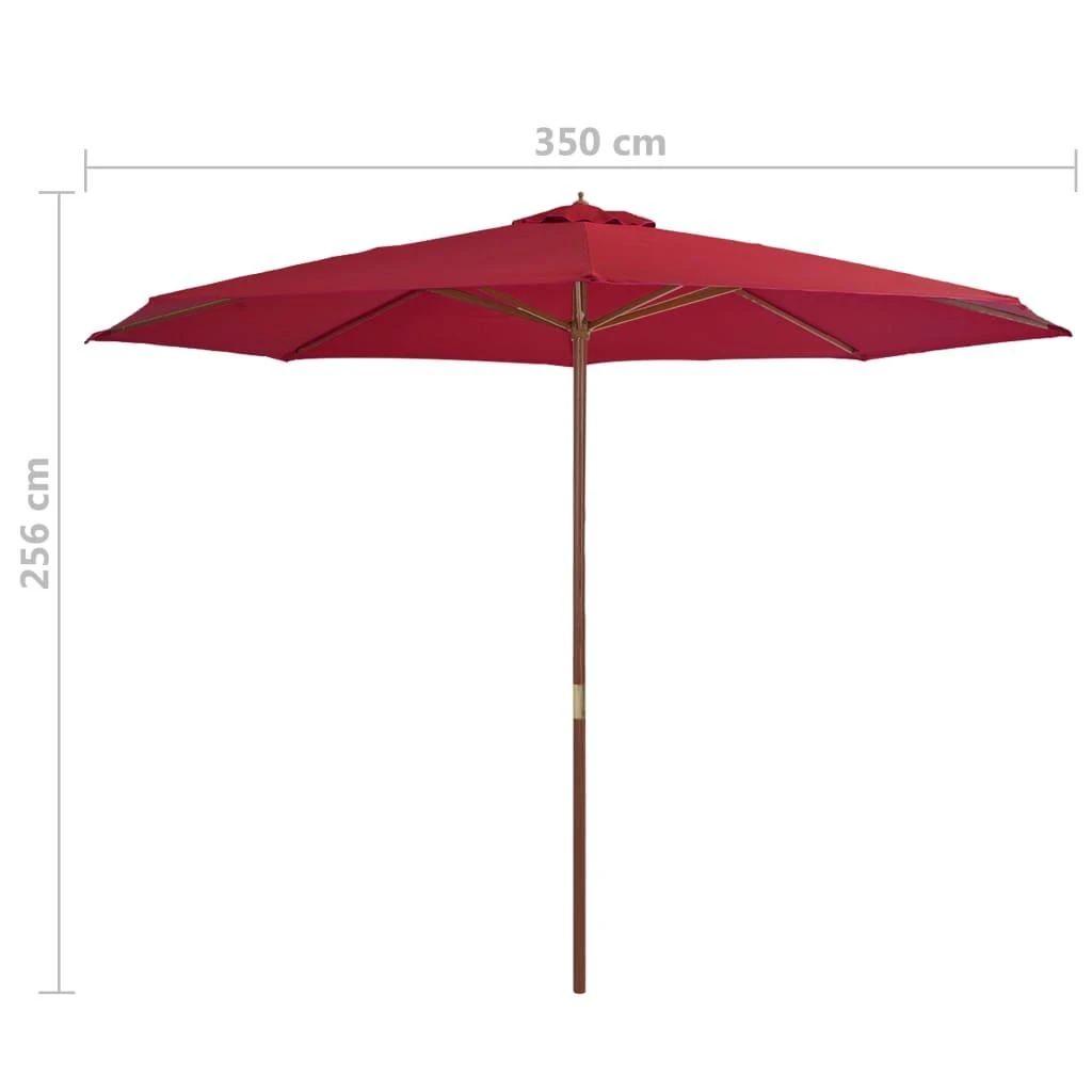 Lauko skėtis su mediniu stulpu, tamsiai raudonas, 350cm