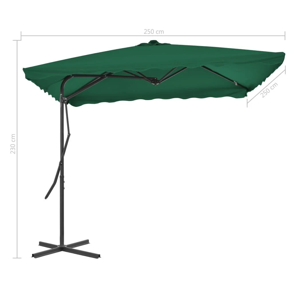 Lauko skėtis nuo saulės su plieniniu stulpu, žalias, 250x250cm