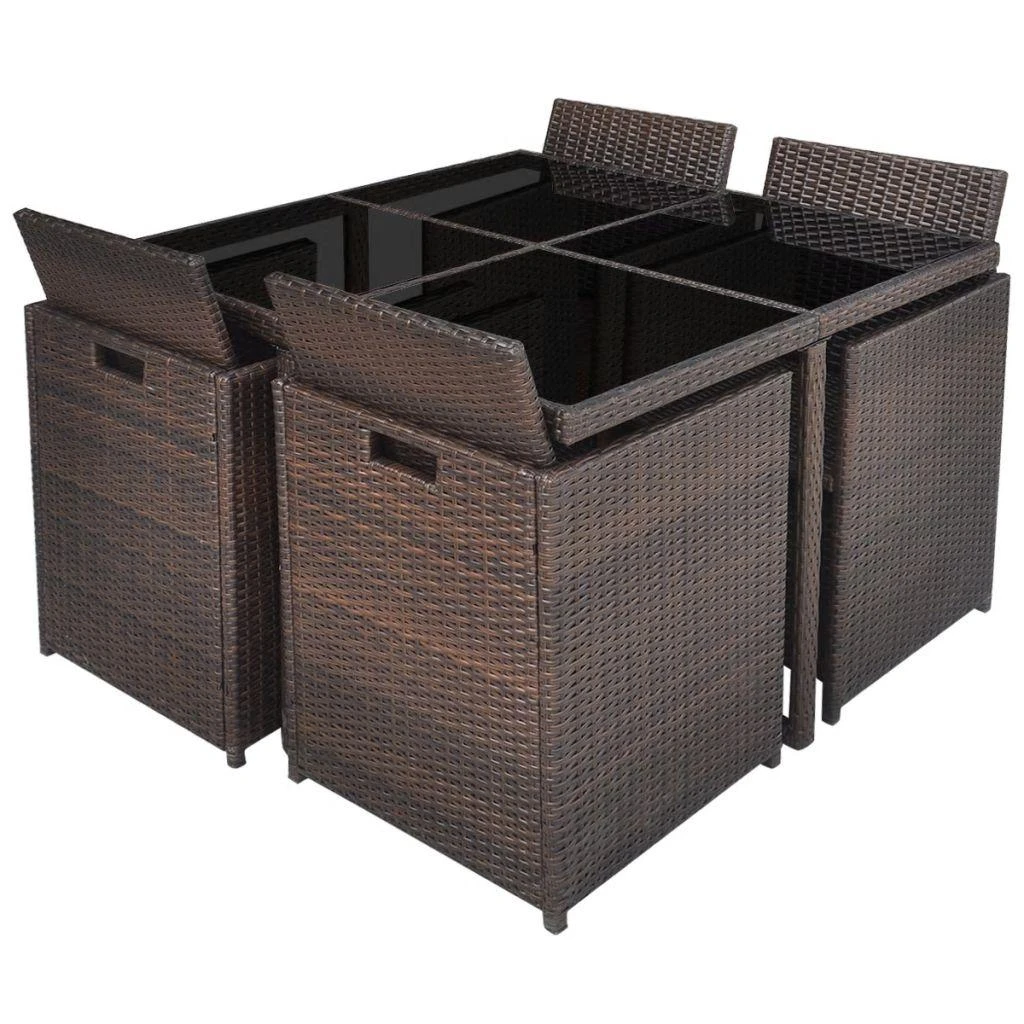 Lauko baldų komplektas Lauko valg. baldų komplekt. su pagalv., 9d., rudas, polirat.