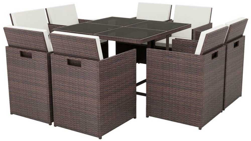 Lauko baldų komplektas Lauko valg. baldų komplekt. su pagalv., 9d., rudas, polirat.
