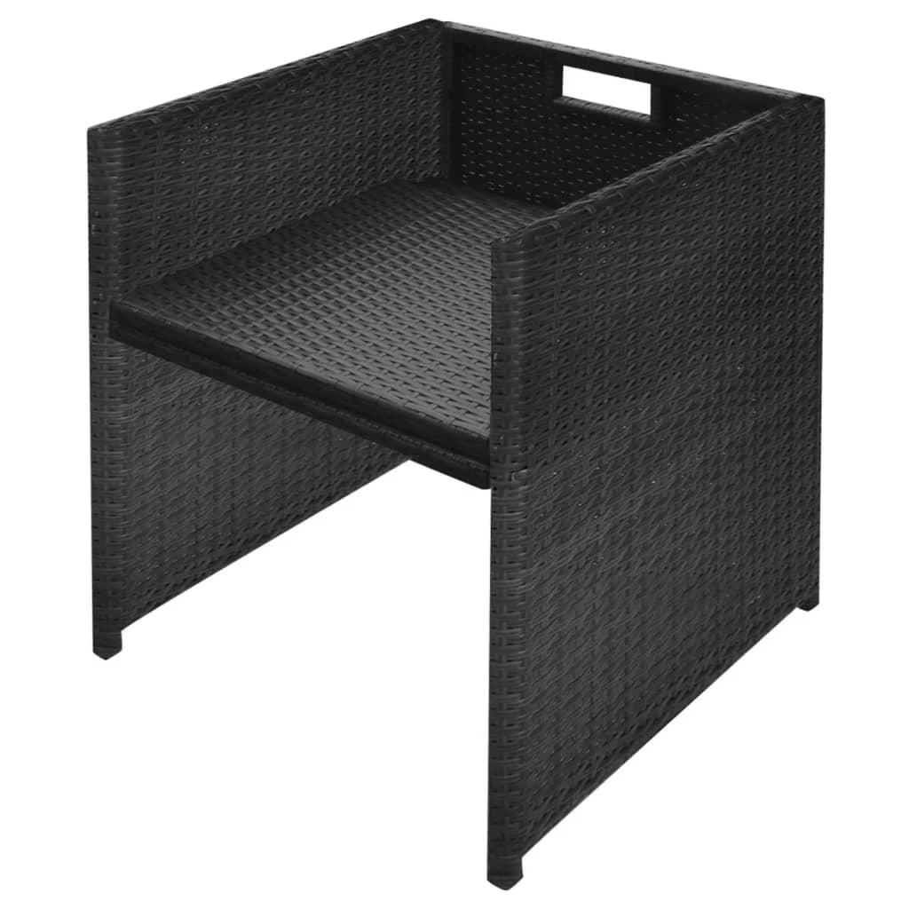 Lauko baldų komplektas Lauko valgomojo baldų kompl. su pagalv., 13d., juod., polirat.