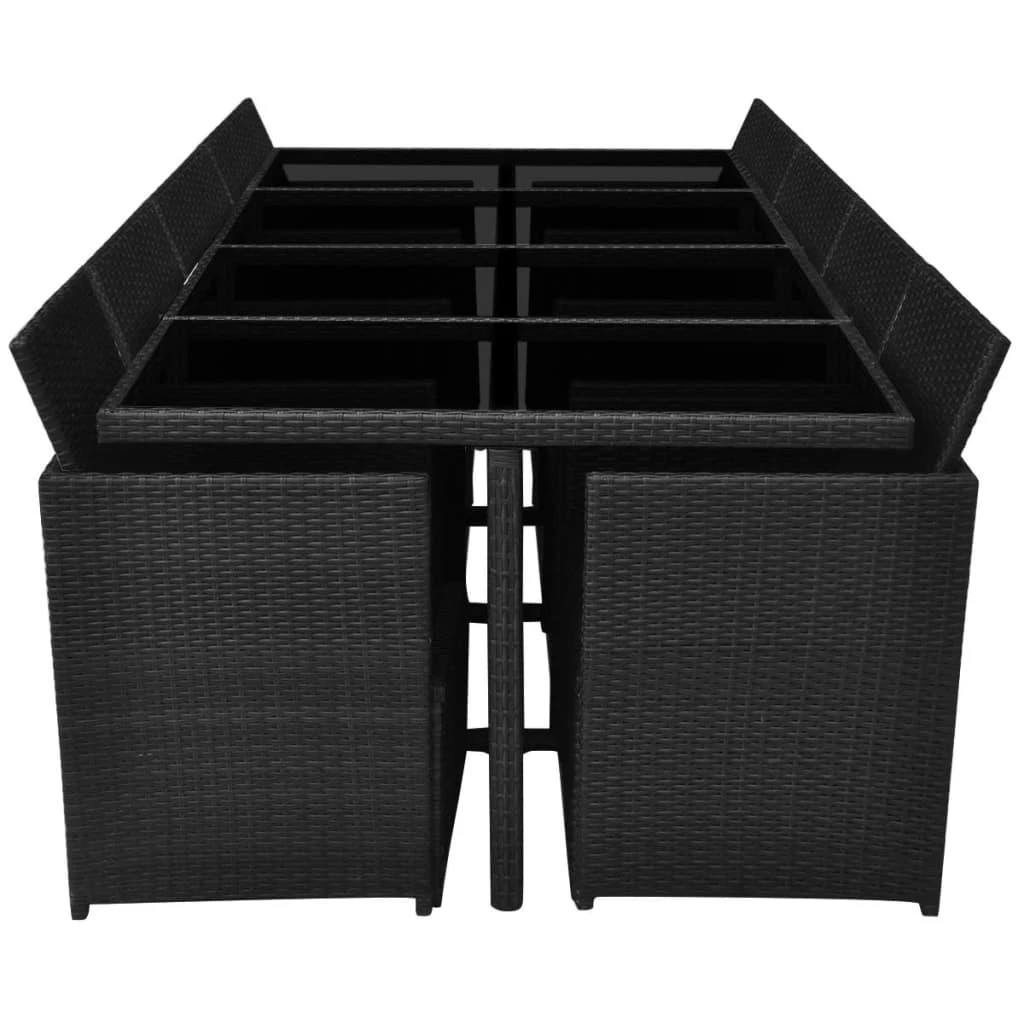 Lauko baldų komplektas Lauko valgomojo baldų kompl. su pagalv., 13d., juod., polirat.