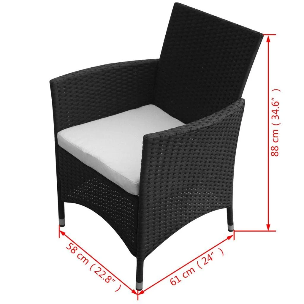 Lauko baldų komplektas Lauko valgomojo baldų kompl. su pagalv., 5d., juod., polirat.