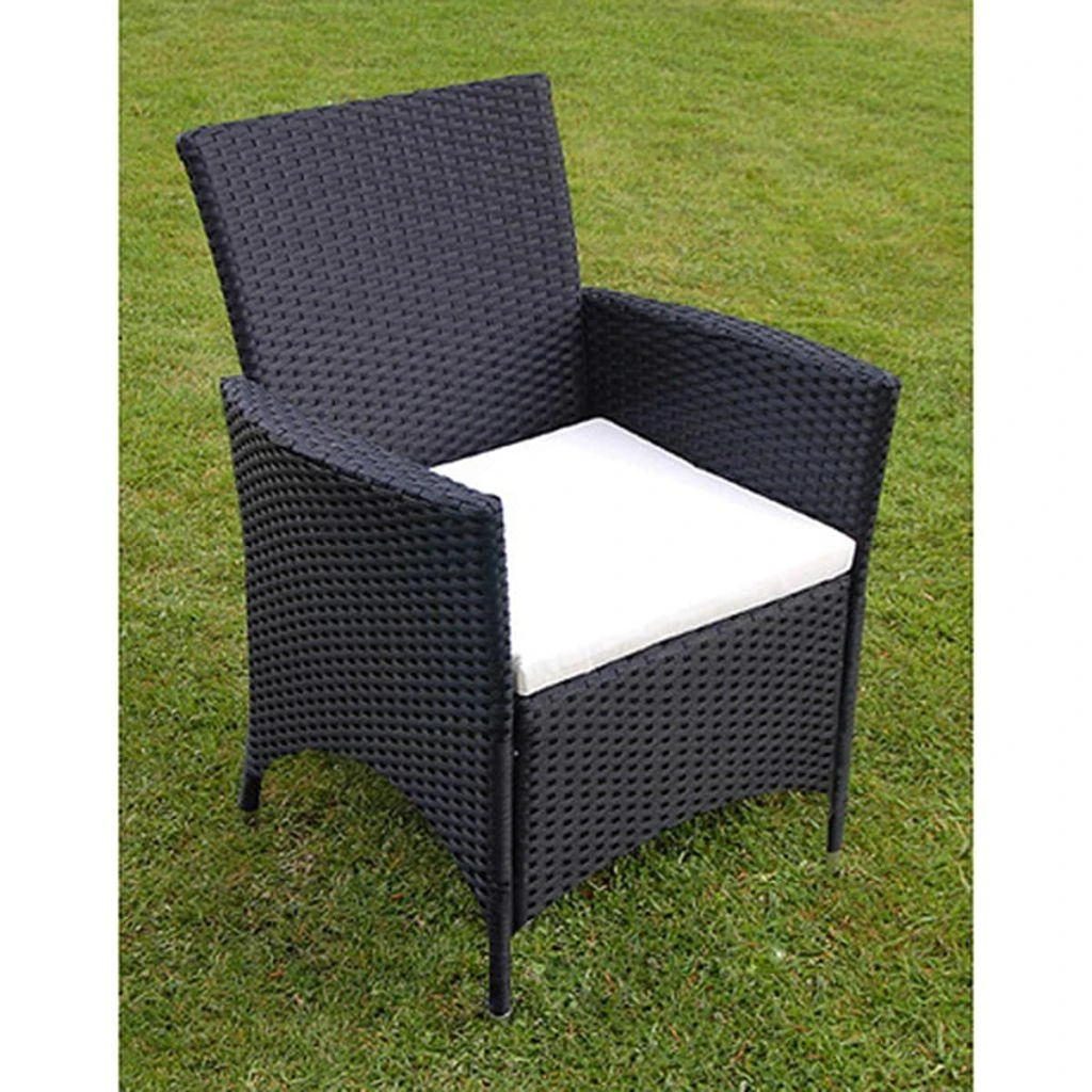 Lauko baldų komplektas Lauko valgomojo baldų kompl. su pagalv., 7d., juod., polirat.