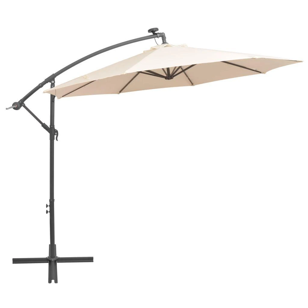 Pakabinamas skėtis su LED, smėlio, 300cm, metalinis kotas