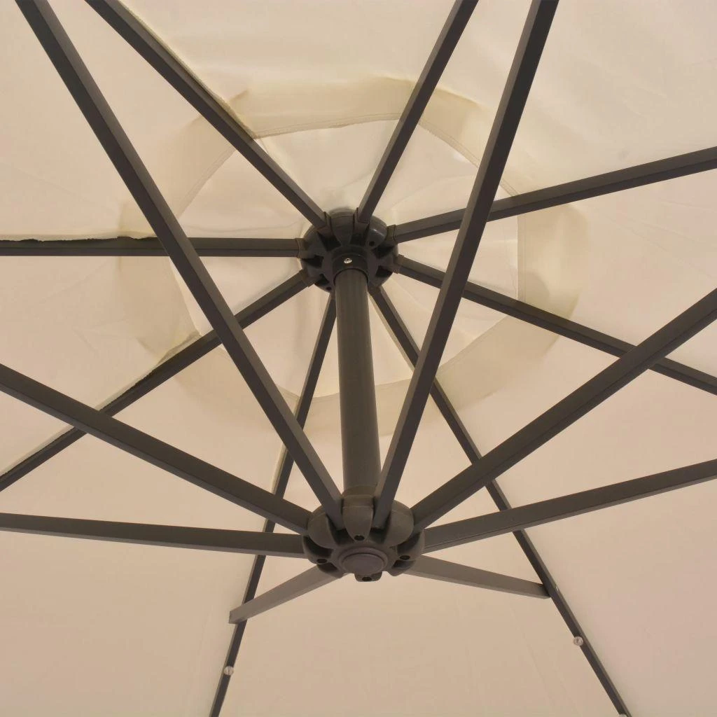 Pakabinamas skėtis su LED, smėlio, 300cm, metalinis kotas