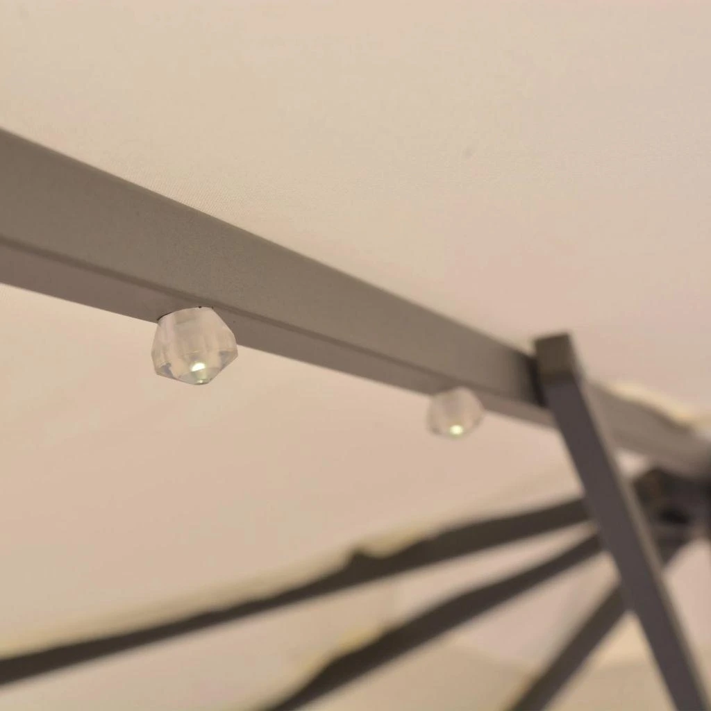 Pakabinamas skėtis su LED, smėlio, 300cm, metalinis kotas