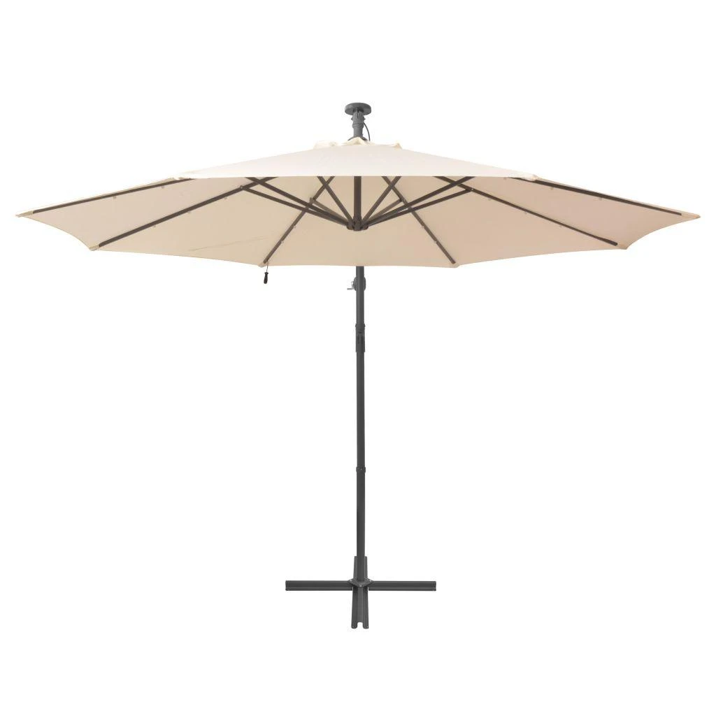 Pakabinamas skėtis su LED, smėlio, 300cm, metalinis kotas