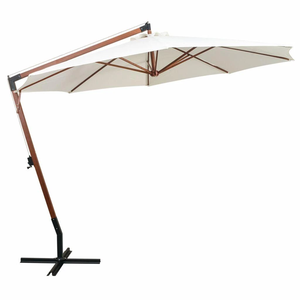 Pakabinamas skėtis nuo saulės, baltas, 350cm, medinis kotas