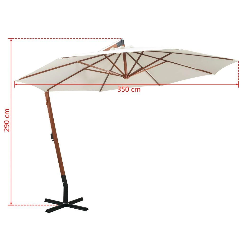 Pakabinamas skėtis nuo saulės, baltas, 350cm, medinis kotas