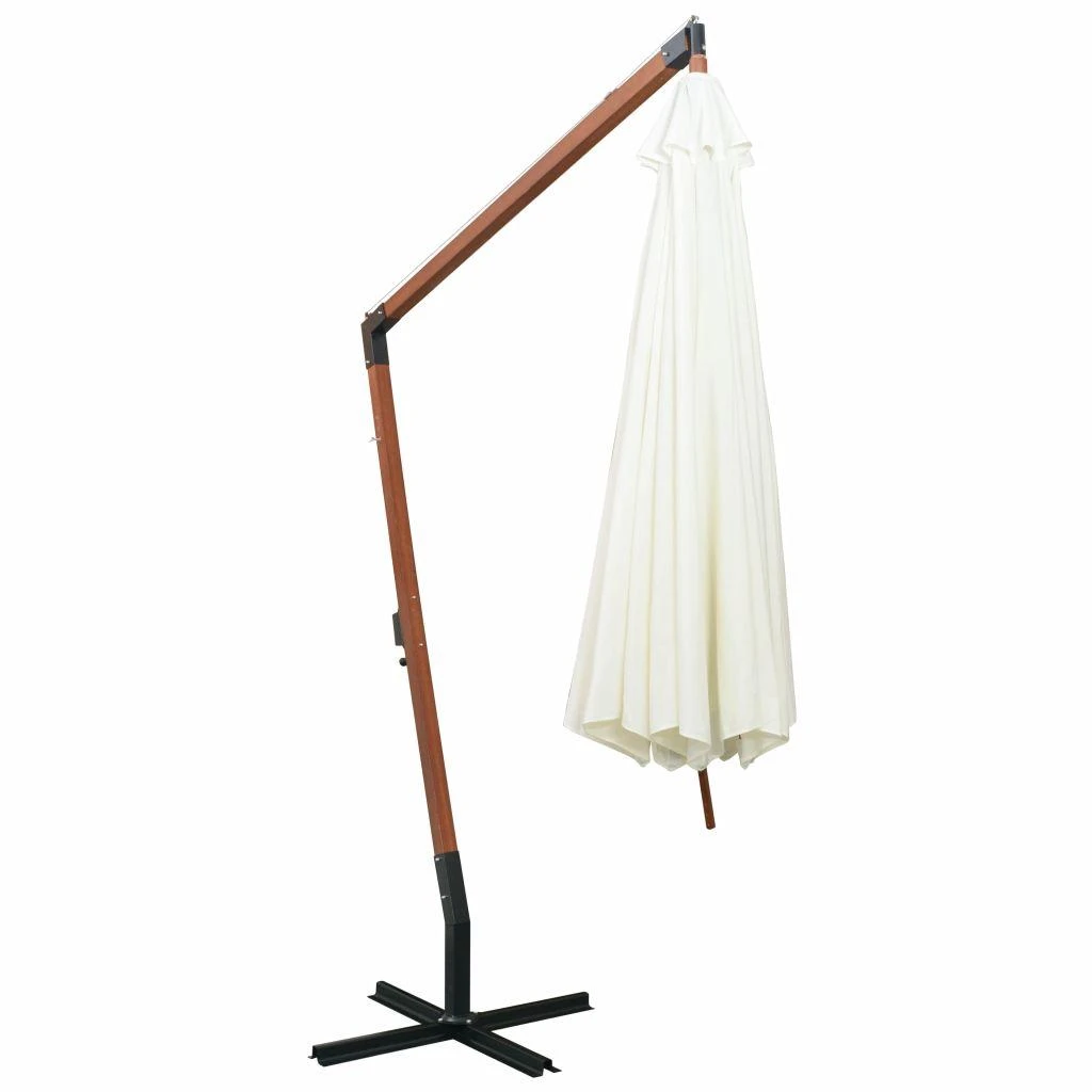 Pakabinamas skėtis nuo saulės, baltas, 350cm, medinis kotas