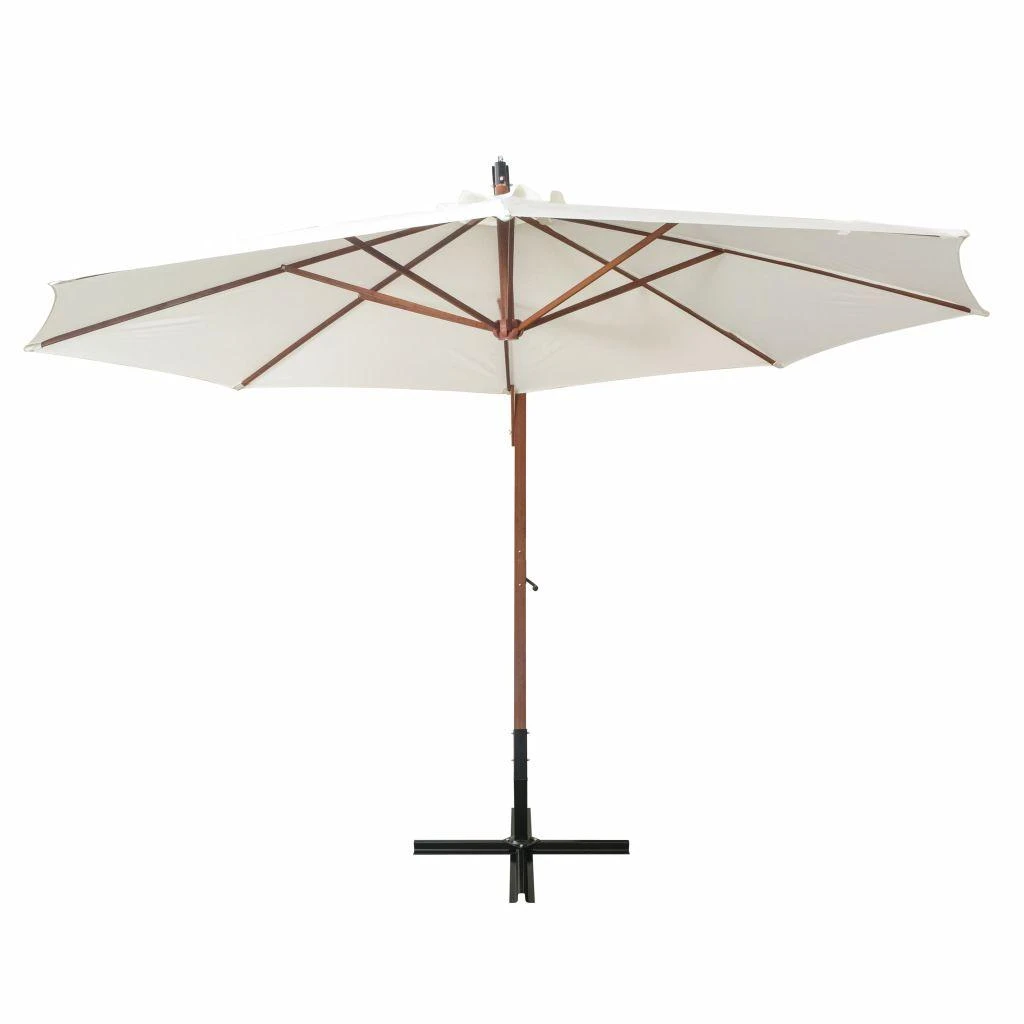 Pakabinamas skėtis nuo saulės, baltas, 350cm, medinis kotas