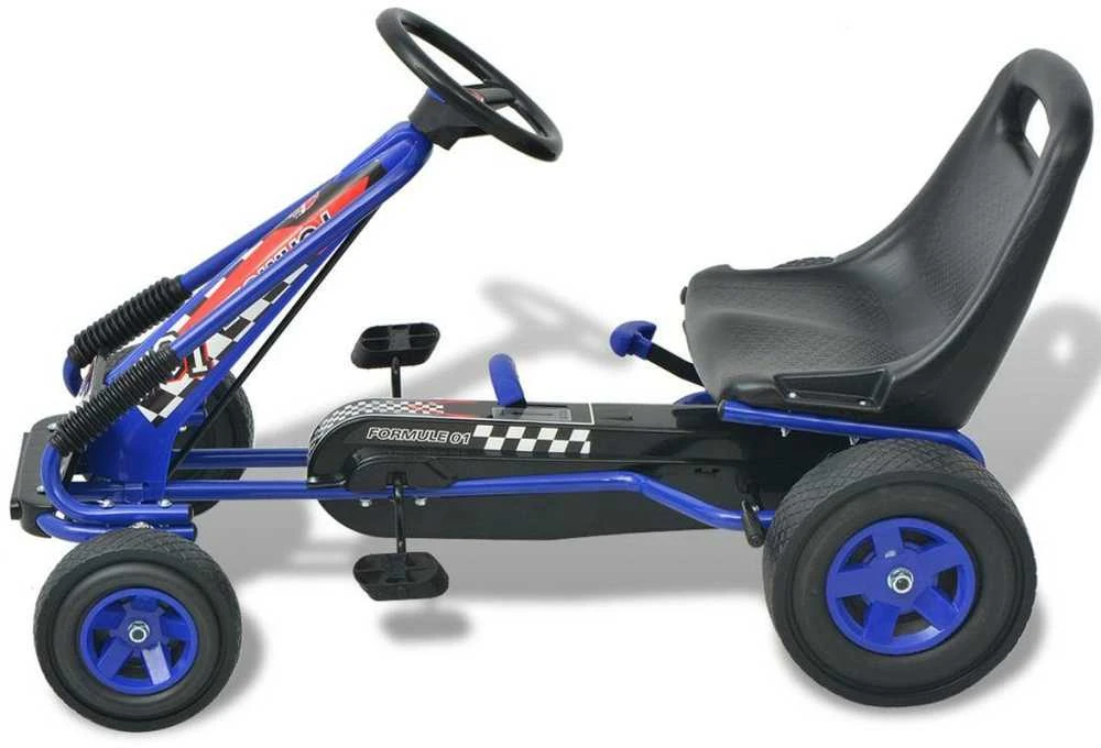 Pedalais minamas kartingas su reguliuojama sėdyne, mėlyn.