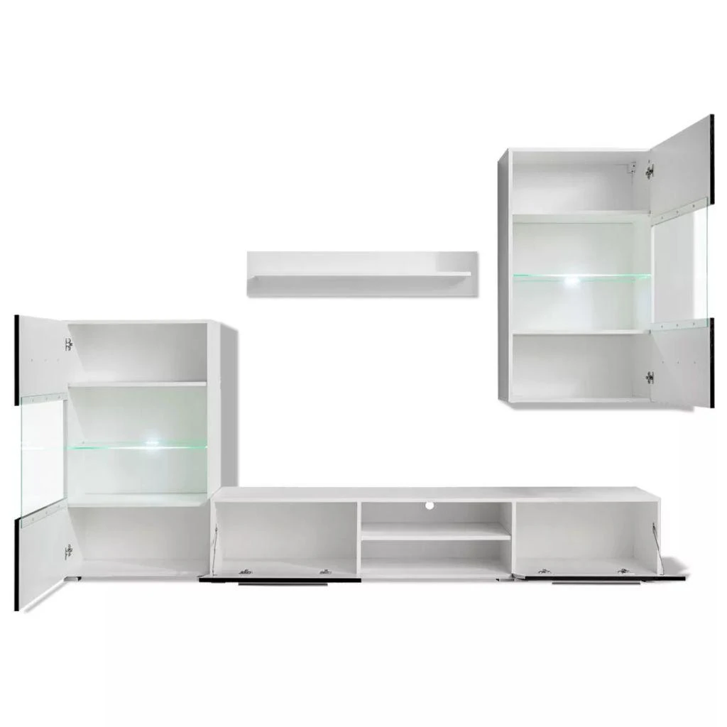 TV staliukas Sieninė televizoriaus spintelė su LED apšvietimu, 5d., juoda