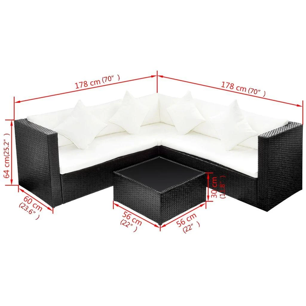 Lauko baldų komplektas Sodo poilsio baldų komplektas su pag., 4d., juod. sp., polir.