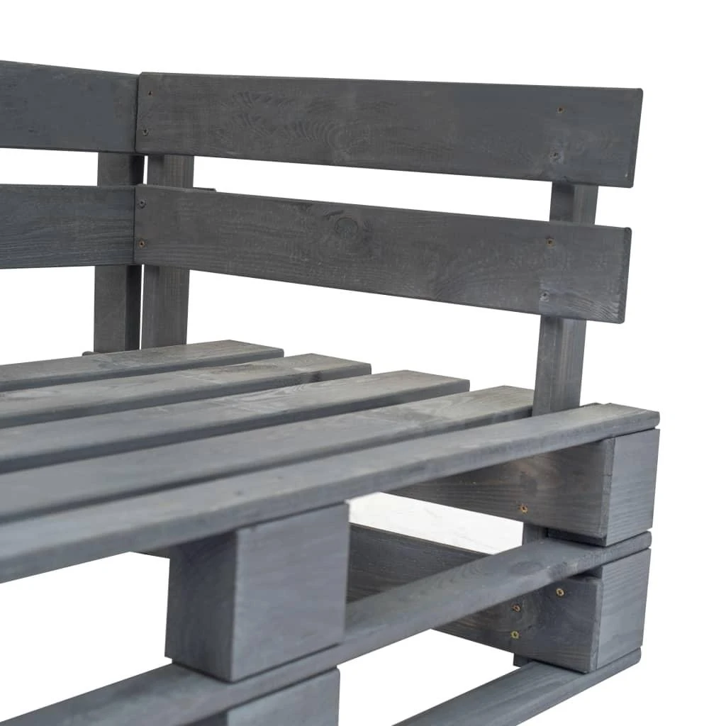 Sodo sofa iš palečių su pilkomis pagalvėlėmis, pušies mediena
