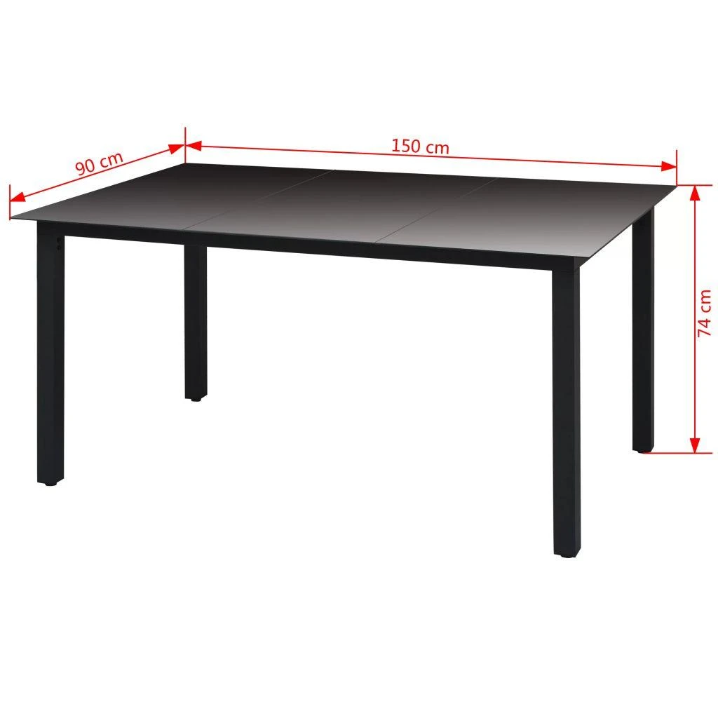 Sodo stalas, juodas, 150x90x74cm, aliuminis ir stiklas
