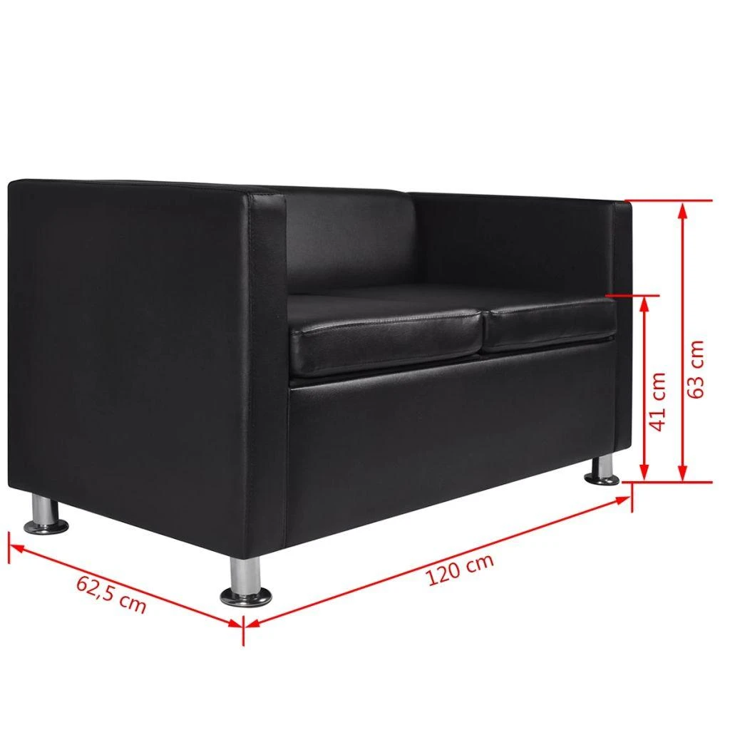 Sofa, dvivietė, dirbtinė oda, juoda