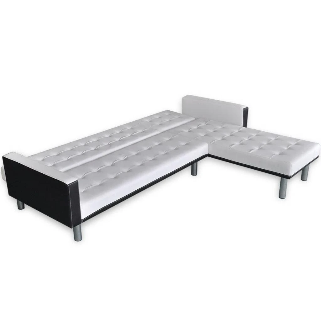 Sofa-lova, L formos, dirbtinė oda, balta