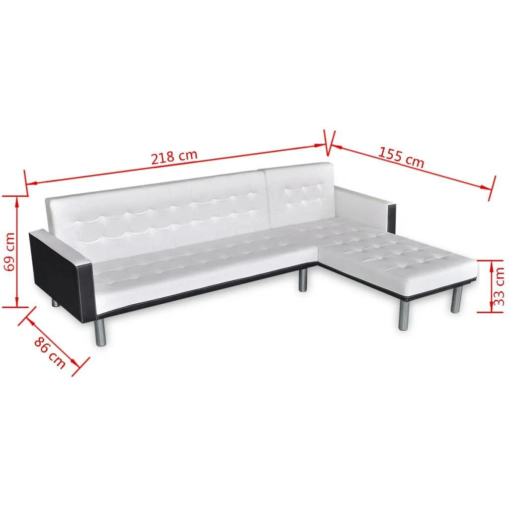 Sofa-lova, L formos, dirbtinė oda, balta