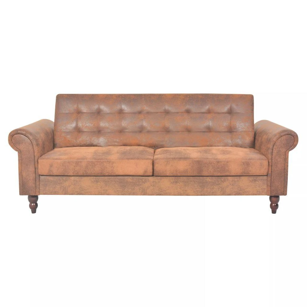 Dvivietė sofa su porankiais, ruda, dirbtinė zomša