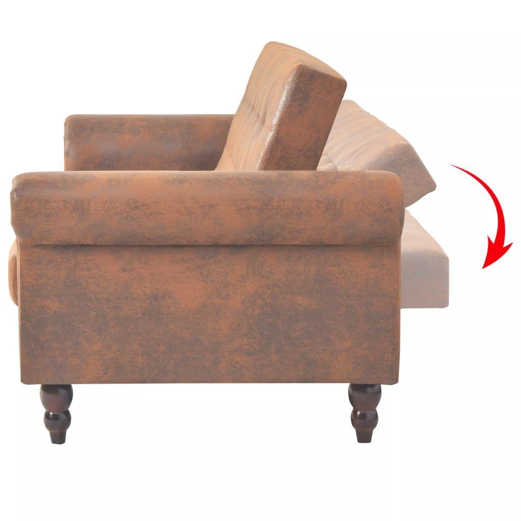 Dvivietė sofa su porankiais, ruda, dirbtinė zomša