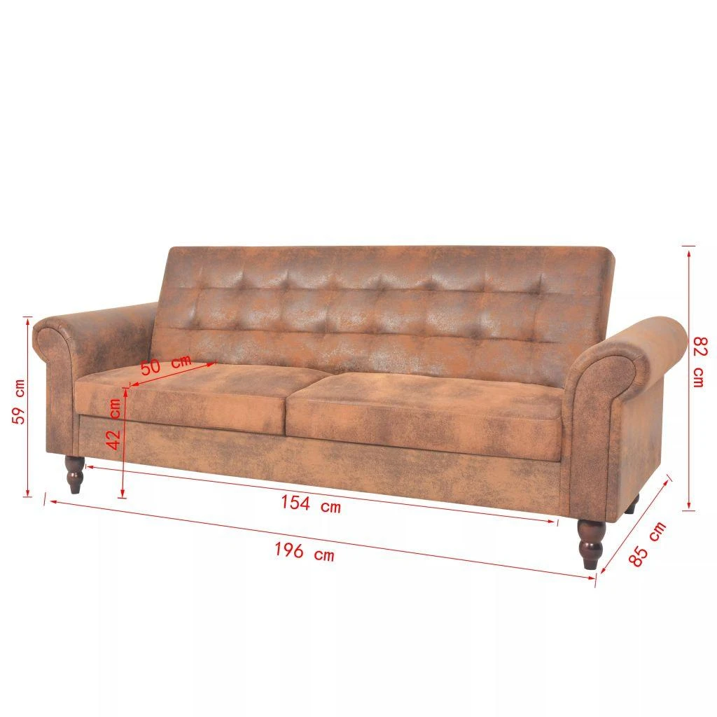 Dvivietė sofa su porankiais, ruda, dirbtinė zomša