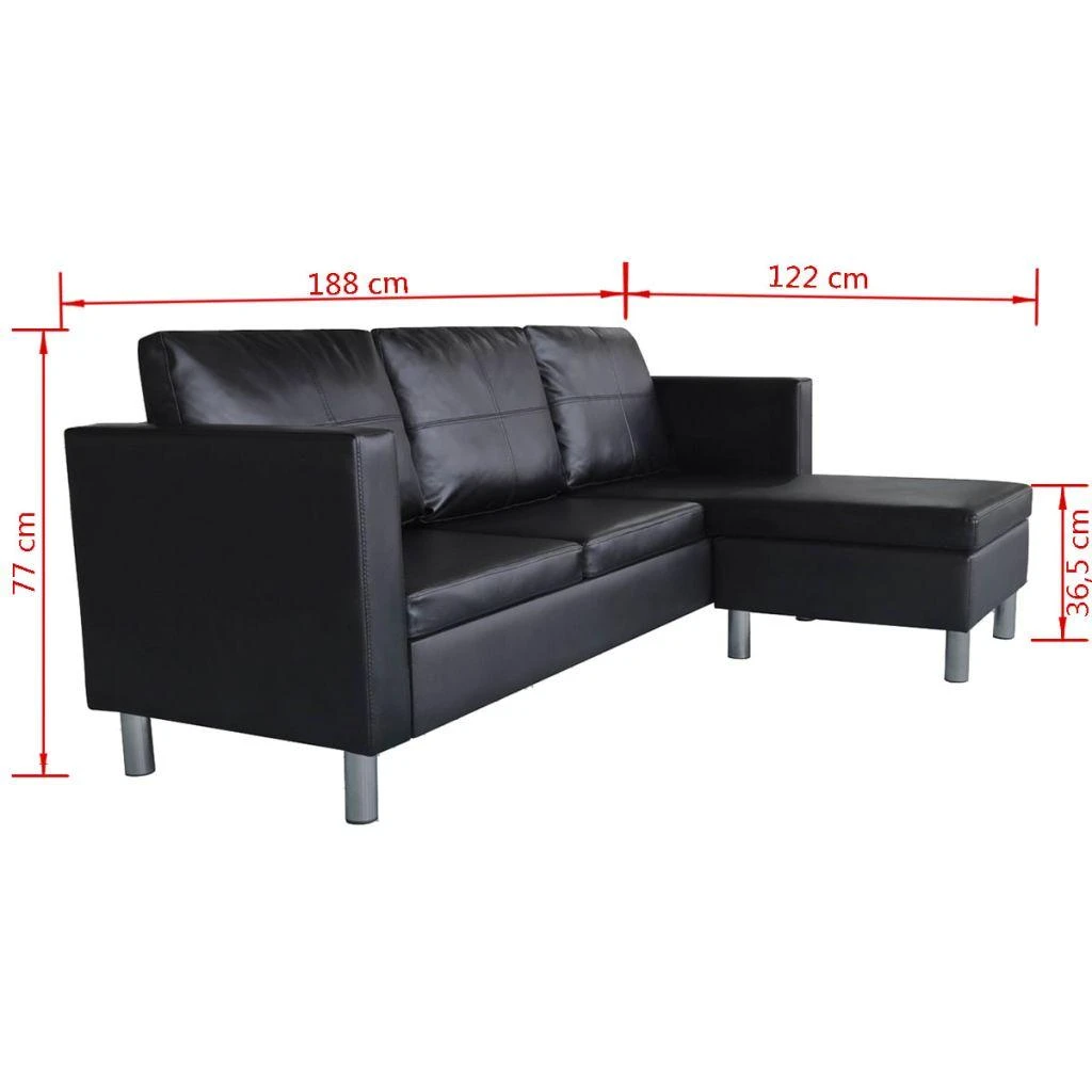 Sofa, trivietė, dirbtinė oda, juoda