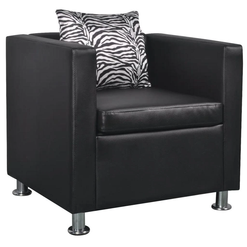 Sofa Sofos komplektas, juodas, dirbtinė oda