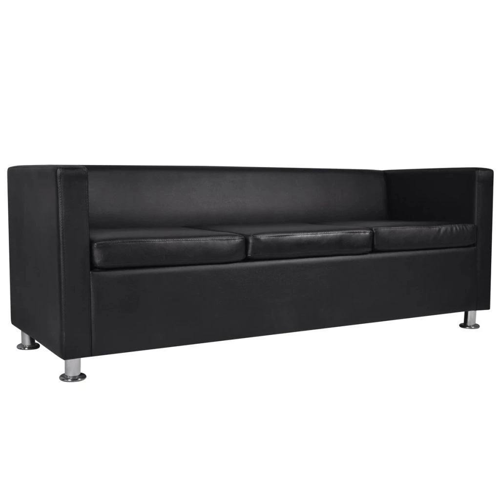Sofa Sofos komplektas, juodas, dirbtinė oda