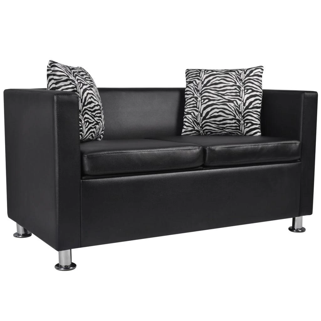 Sofa Sofos komplektas, juodas, dirbtinė oda